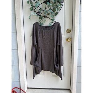 Kim & Cami Top Dark Gray 2X Big Baggy Front Pockets Long Sleeves